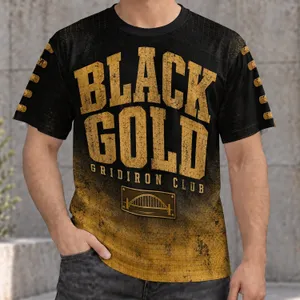 Black and Gold Gridiron Club Lettering for Game Day Fans and Football Enthusiasts All-over Print Unisex T-shirt