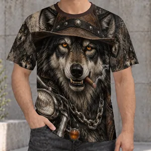 Cowboy Wolf and Motorcycle Scene for Rugged Western Road-Ride Adventures for Men All-over Print Unisex T-shirt