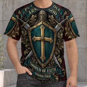 Christian Shield and Sword Faith Emblem for Church Events and Everyday Casual Wear All-over Print Unisex T-shirt