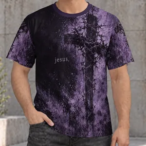 Washed Purple Cross And Crown Of Thorns Faith For Worship, Daily Devotion And Prayer All-over Print Unisex T-shirt
