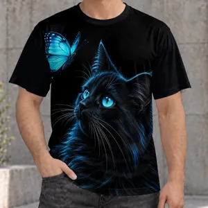Luminous Black Cat And Turquoise Butterfly For Everyday Whimsical Style All-over Print Unisex T-shirt