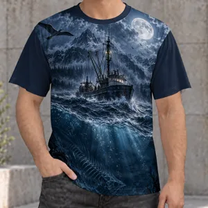Moonlit Fishing Ship At Sea For Night Anglers And Nautical Enthusiasts All-over Print Unisex T-shirt