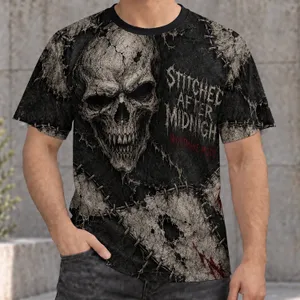 Stitched Skull Nightmare Attire for Halloween Nights and Gothic Autumn Style Lovers All-over Print Unisex T-shirt