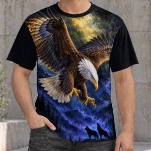 Bald Eagle and Wolf Silhouettes for Rugged Outdoor Adventure Days and Wildlife Lovers All-over Print Unisex T-shirt