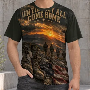 Military Homecoming Tribute with Soldier Boots for Veterans Day and Patriotic Remembrance All-over Print Unisex T-shirt