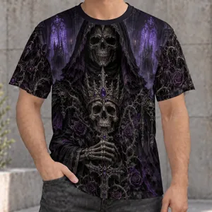 Gothic Crowned Skull and Violet Roses for Dark Fantasy Nights and Everyday Rebellion All-over Print Unisex T-shirt