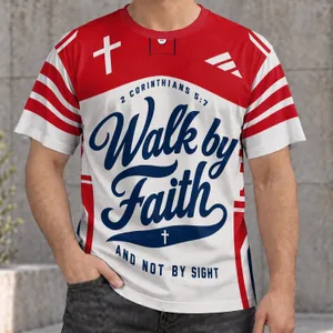 Faith Cross Scripture Red White Style for Church Gatherings and Weekend Wear for Men All-over Print Unisex T-shirt