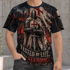 Battle-Worn Medieval Knight With Torn Banner for Gothic Halloween and History Fans All-over Print Unisex T-shirt