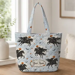 Headless Horseman Halloween Market Day Gift for Classic Spooky Folklore Fans Quilted Tote Bag