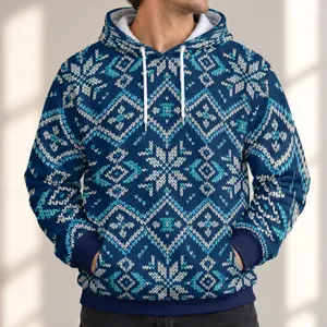 Navy Nordic Snowflake Motifs for Cozy Winter Walks, Cabin Days, and Fireside Weekends All-over Print Hoodie (Lightweight)