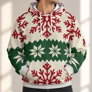 Cream Red Snowflakes And Evergreen Bands For Cozy Winter Holiday Days Outdoors All-over Print Hoodie (Lightweight)