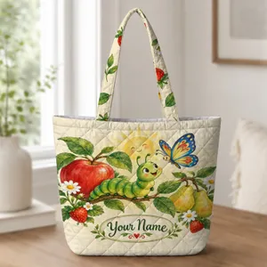 Cheerful Caterpillar, Fruit and Sunshine for Storytime Days and Nature-Loving Teachers Quilted Tote Bag