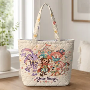 Whimsical Pastel Circus Characters for Birthday Cheer, Travel Days and Everyday Fun Gifts Quilted Tote Bag