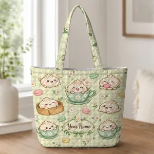Cute Dumpling Tea Party Gift for Kids and Squishy Collectors, Sweet Foodie Style Quilted Tote Bag