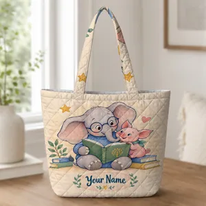 Elephant And Pig Storytime Reading Scene For Classroom Days And Teacher Gifts Quilted Tote Bag
