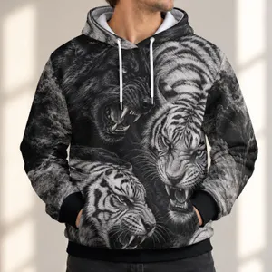 Monochrome Tiger And Wolf Wildlife Art For Outdoor Adventures And Everyday Wear All-over Print Hoodie (Lightweight)