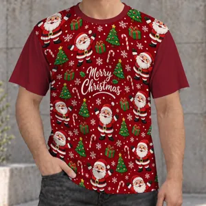 Cheerful Santa, Snowflakes and Christmas Trees for Merry Holiday Celebrations All-over Print Unisex T-shirt