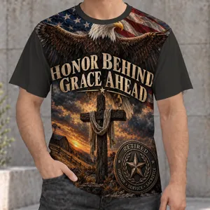Bald Eagle Cross Tribute for Retirement, Service and Patriotic Country Living All-over Print Unisex T-shirt