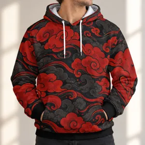 Black And Crimson Swirling Clouds For Bold Everyday Streetwear And Alternative Style All-over Print Hoodie (Lightweight)