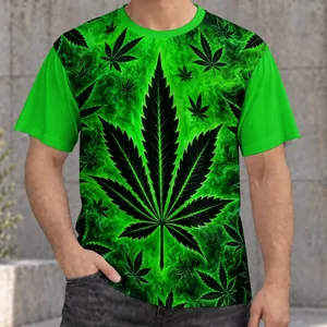 Electric Green Cannabis Leaf Motif for Festival Days and Relaxed Weekend Wear All-over Print Unisex T-shirt