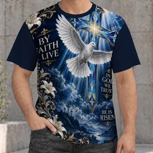 Blue Stained Glass Cross And White Dove For Church Gatherings And Easter Sunday Faith All-over Print Unisex T-shirt