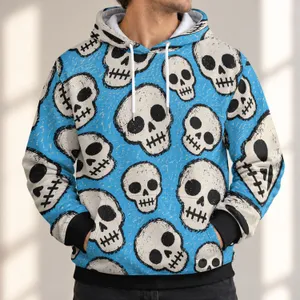 Light Blue Distressed Skull Motif for Alternative Streetwear and Halloween Style for Men All-over Print Hoodie (Lightweight)
