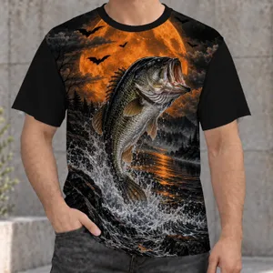 Leaping Bass Under a Harvest Moon for Halloween Night Fishing and Outdoor Adventure All-over Print Unisex T-shirt