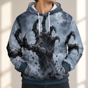 Foggy Graveyard And Reaching Undead Hand For Eerie Halloween Nights And Dark Style All-over Print Hoodie (Lightweight)