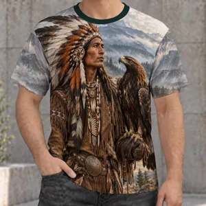 Indigenous Warrior and Eagle Portrait for Everyday Wear and Cultural Appreciation All-over Print Unisex T-shirt