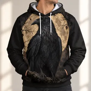 Midnight Raven Beneath a Harvest Moon for Halloween Nights and Gothic Nature Enthusiasts All-over Print Hoodie (Lightweight)