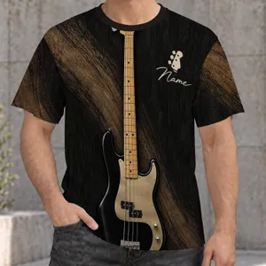 Electric Bass Guitar Woodgrain Look for Stage Nights and Music Practice Fans All-over Print Unisex T-shirt