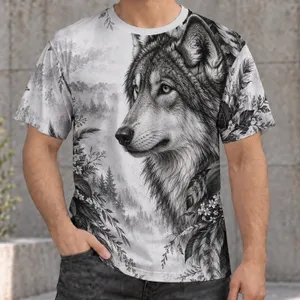 Detailed Wolf and Botanical Foliage for Nature Lovers and Woodland Escapes All-over Print Unisex T-shirt