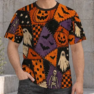 Halloween Pumpkin Bat Ghost Skeleton Autumn Party Outfit for Men and Spooky Season Wear All-over Print Unisex T-shirt