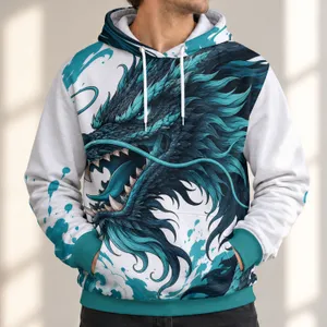 Teal Dragon Artwork for Fitness and Running, Bold Style for Mythical Creature Fans All-over Print Hoodie (Lightweight)