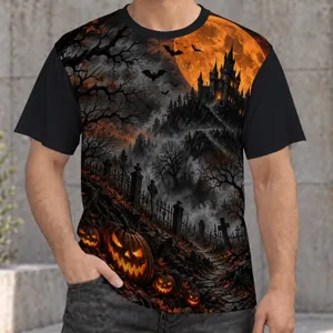 Haunted Castle, Bats And Glowing Pumpkins For Halloween Nights And Autumn Parties All-over Print Unisex T-shirt