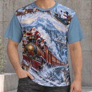Santa's Winter Train and Reindeer for Christmas Celebrations and Holiday Gatherings All-over Print Unisex T-shirt