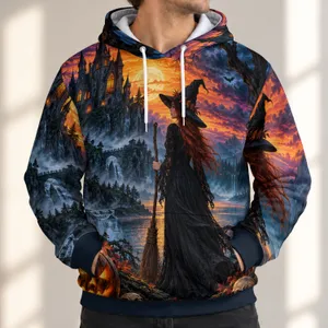 Halloween Witch Haunted Manor Autumn Night Scene for Seasonal Celebrations All-over Print Hoodie (Lightweight)