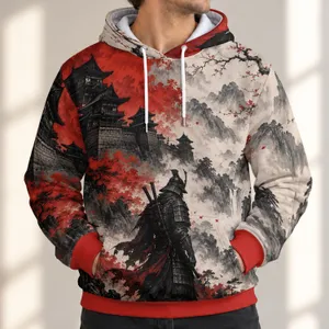 Crimson Samurai and Ink-Wash Clouds for Autumn Adventures and Bold Heritage Style All-over Print Hoodie (Lightweight)