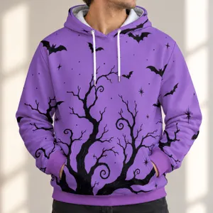 Purple Halloween Tree And Bat Scene For Spooky Autumn Night Celebrations And Parties All-over Print Hoodie (Lightweight)