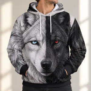 Split Face Wolf Portrait With Bold Dual Tones For Outdoor Adventure Enthusiasts All-over Print Hoodie (Lightweight)