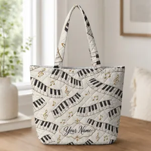 Marble Piano Keys And Gold Notes For Music Lovers, Recital Gifts And Everyday Style Quilted Tote Bag