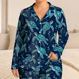 Turquoise Sea Turtles For Relaxed Coastal Evenings And Ocean-Loving Women Satin Pajamas Set