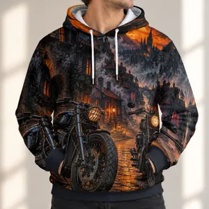 Orange Motorcycle Street Scene for Bold Roadside Adventure and Weekend Touring Enthusiasts All-over Print Hoodie (Lightweight)