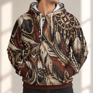 Ivory Feather And Dreamcatcher Motifs For Bohemian Festival Style And Everyday Wear All-over Print Hoodie (Lightweight)