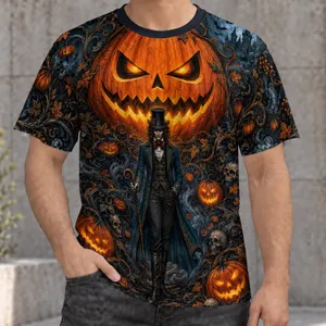Glowing Jack-O'-Lantern And Victorian Vampire Halloween Party Spooky Night Gathering All-over Print Unisex T-shirt