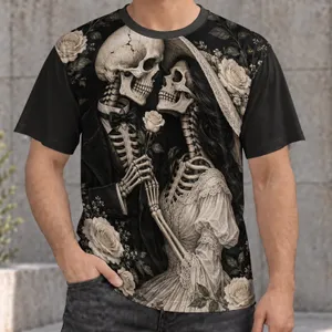 Ivory Skeleton Couple Romance for Gothic Date Nights, Halloween Parties, and Couples All-over Print Unisex T-shirt