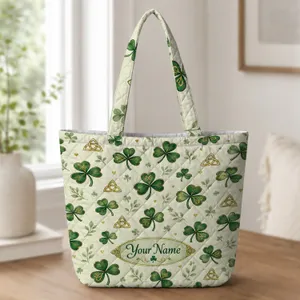 Irish Shamrock Celtic Knot Keepsake for St. Patrick’s Day Gifting and Spring Outings Quilted Tote Bag