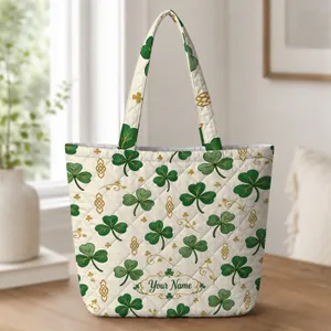 Irish Shamrock Celtic Knot Motifs for St. Patrick’s Day Travel and Everyday Shopping Quilted Tote Bag