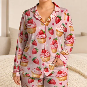 Strawberry Cupcakes And Fresh Berries For Cozy Summer Mornings And Sweet Treat Lovers Satin Pajamas Set