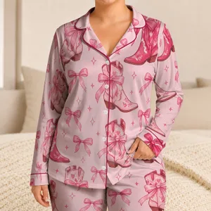 Pink Cowboy Boots with Bows for Cozy Western-Inspired Evenings and Relaxed Lounging Satin Pajamas Set
